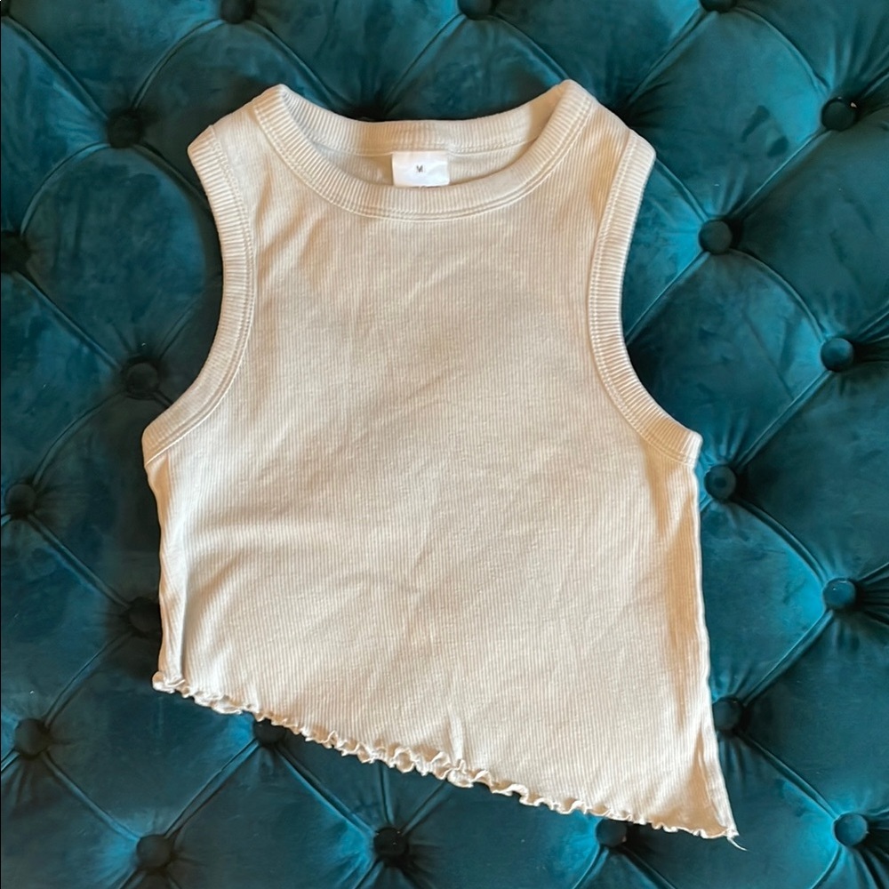 Cream Asymmetrical Crop Tank Top